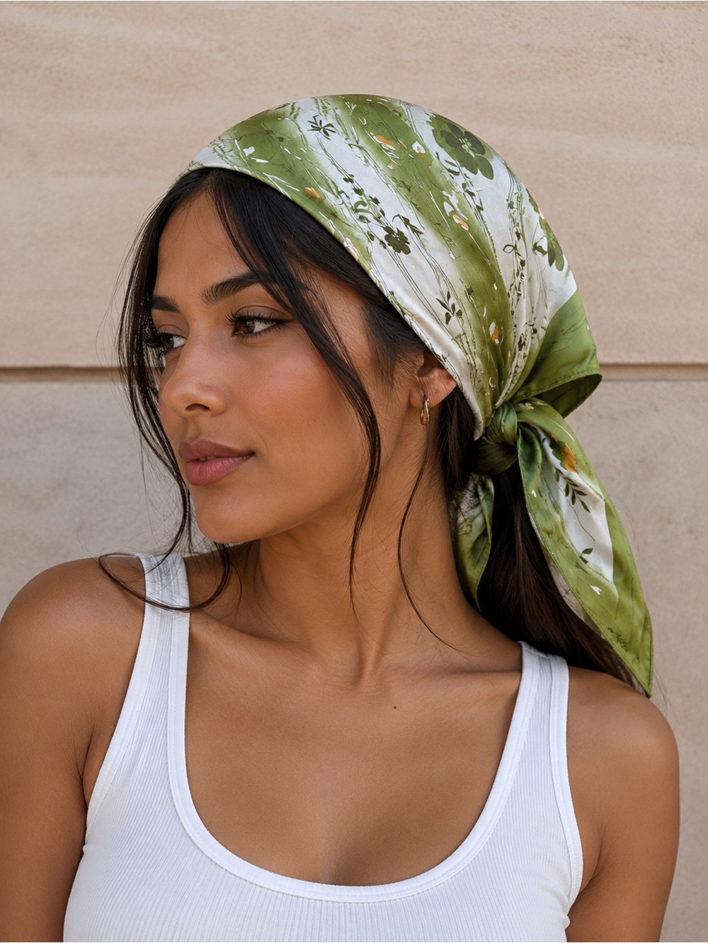 Othr Green Floral Satin Headscarf for Women